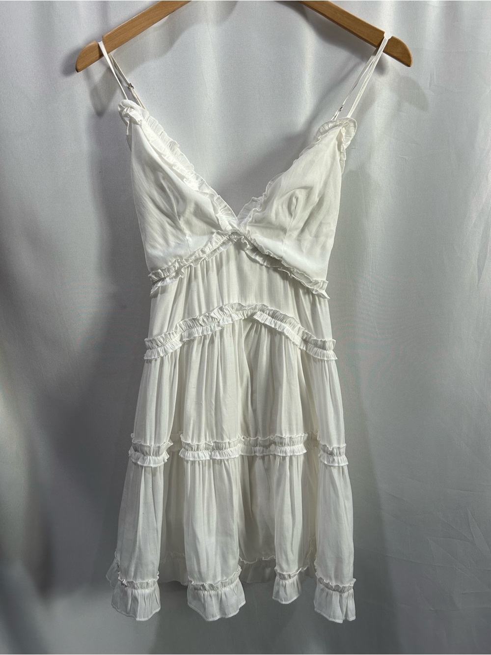 The Impeccable Pig White Ruffle Tiered Babydoll strappy dress